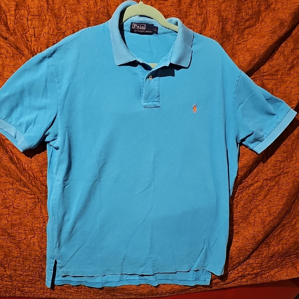 VINTAGE Polo by Ralph Lauren Men Blue Polo Shirt LARGE Casual 90s